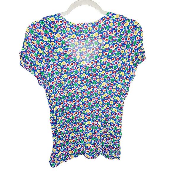 Boden V-Neck Floral Blouse Short Cap Sleeve Blue Multicolor Flowers Size 6 - Picture 2 of 4